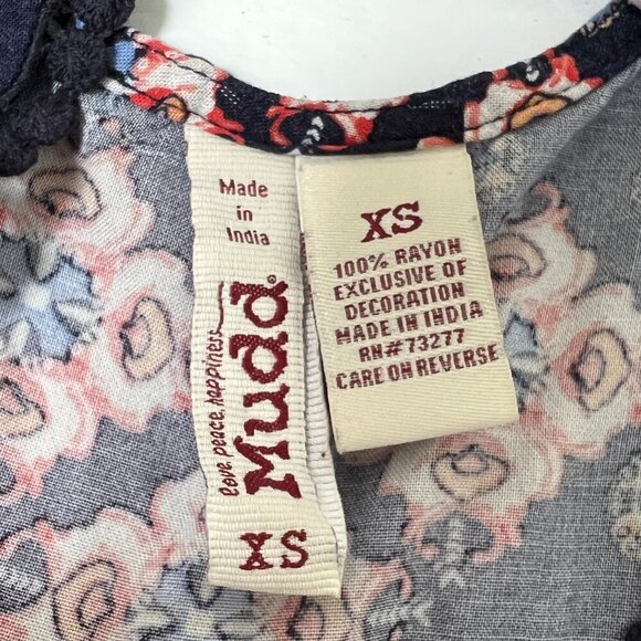 Vintage Mudd Open Back Crop Top Lace Hem Navy Boho Print 90s Y2K Size XS - Picture 5 of 8